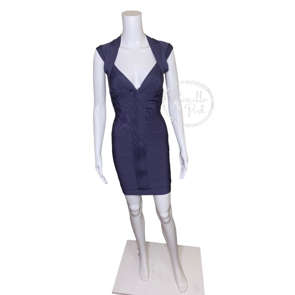 HERVÉ LÉGER Zip-front bandage dress indigo blue - Picture 14 of 16